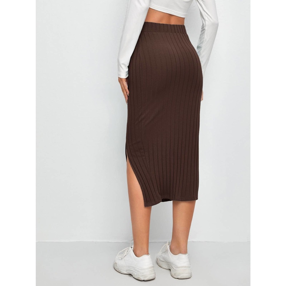 Slit Hem Rib knit Pencil Skirt midi business casual black - Picture 8 of 11